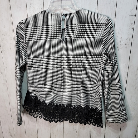 Zara Woman Black White Asymmetrical Houndstooth Shirt Lace Size Small. - Picture 6 of 7